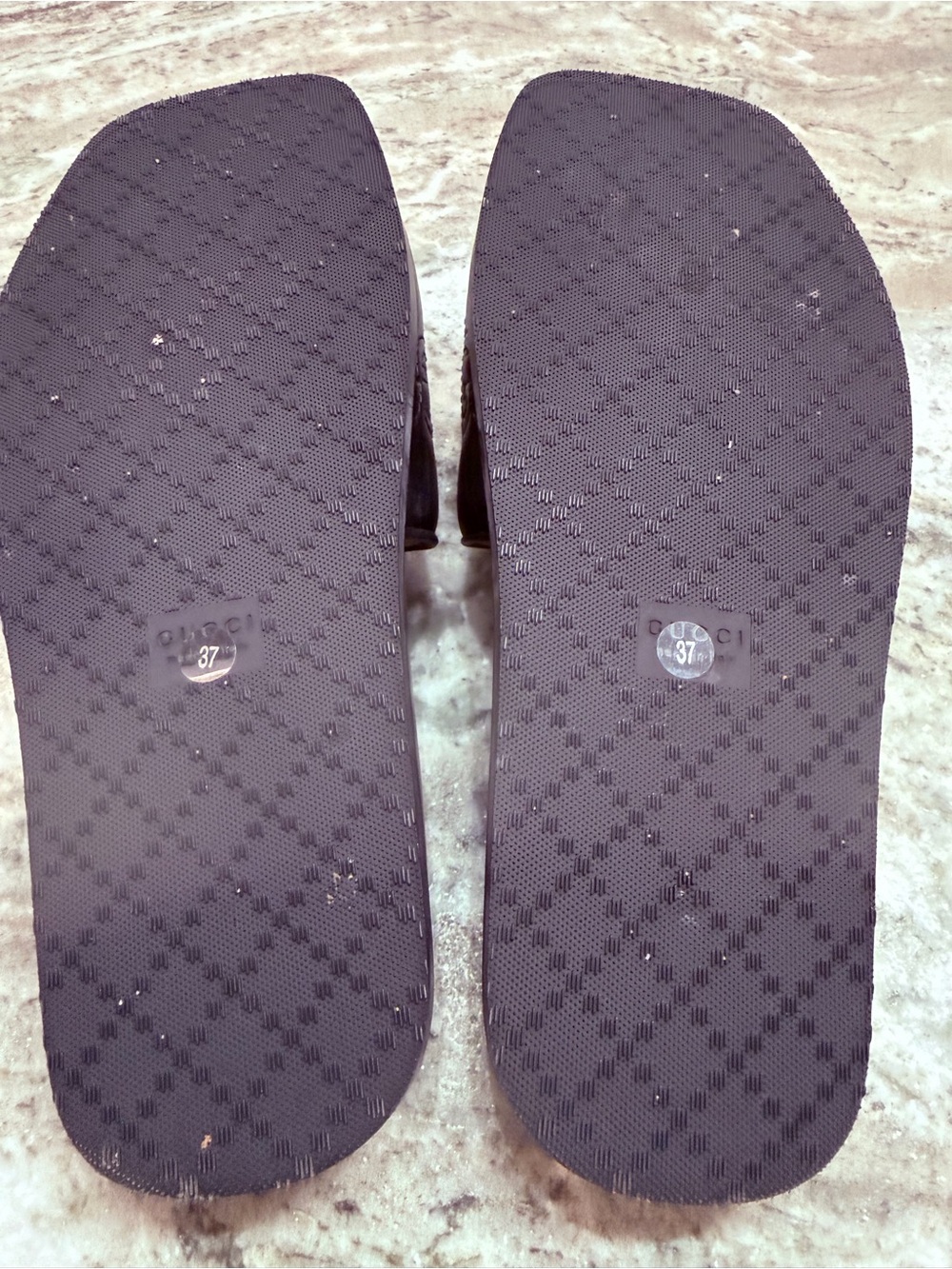 Gucci Black Embossed GG Leather Slide Sandals - Picture 3 of 3